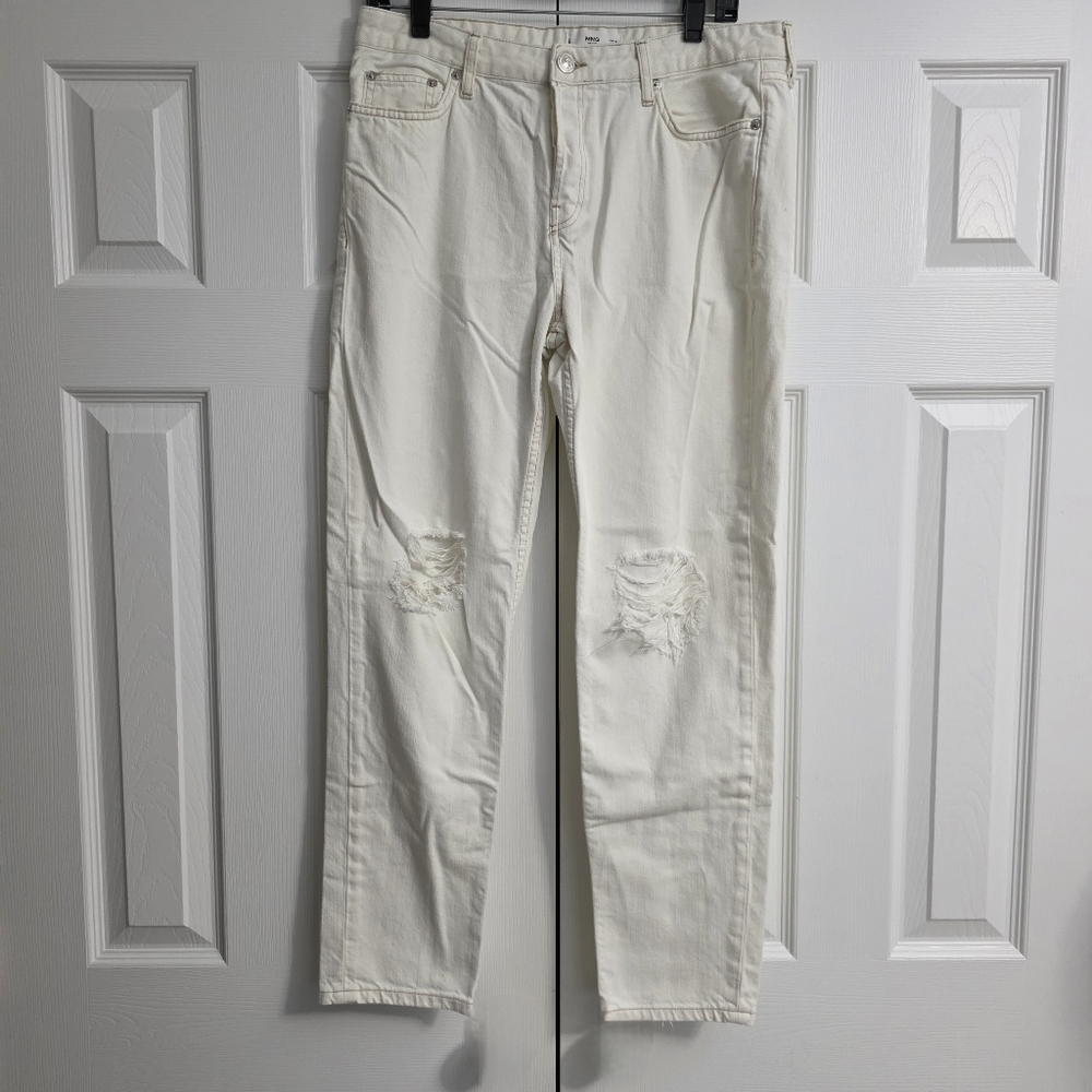 Mango Ripped High Waist Straight Jeans Off White Women's Size 8